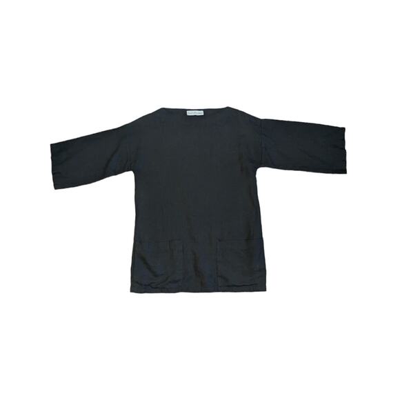 Love and Confuse Alexis Linen Tunic Top Black Front Pocket Lightweight Elegant - Picture 1 of 10